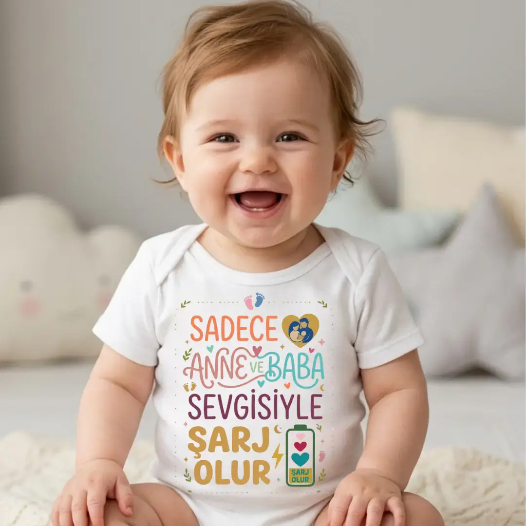 Sadece Anne Ve Baba Sevgisiyle Şarj Olur Baskılı Zıbın