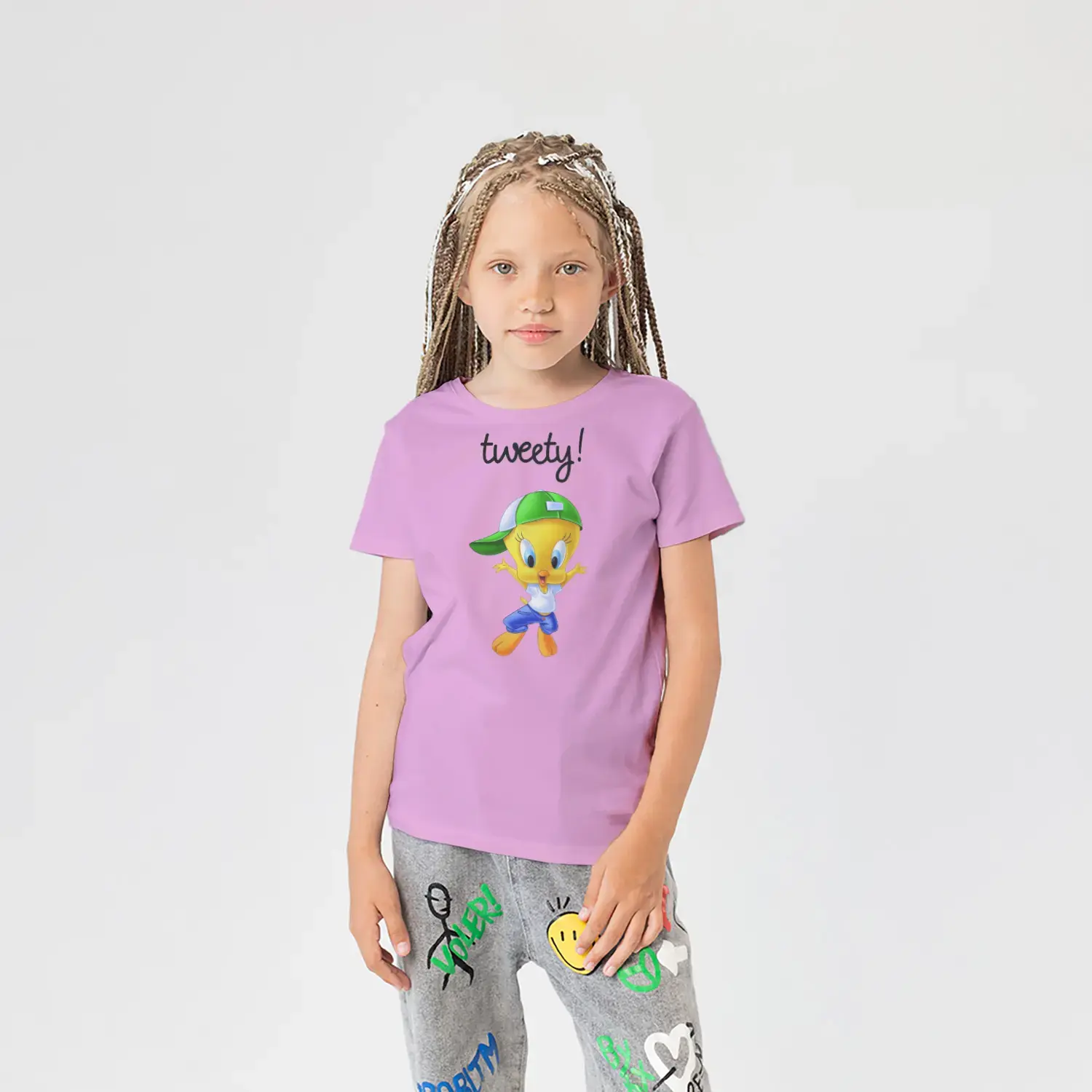 Şapkalı Sarı Minik Kuş Figürlü Kız Çocuk Tişörtü