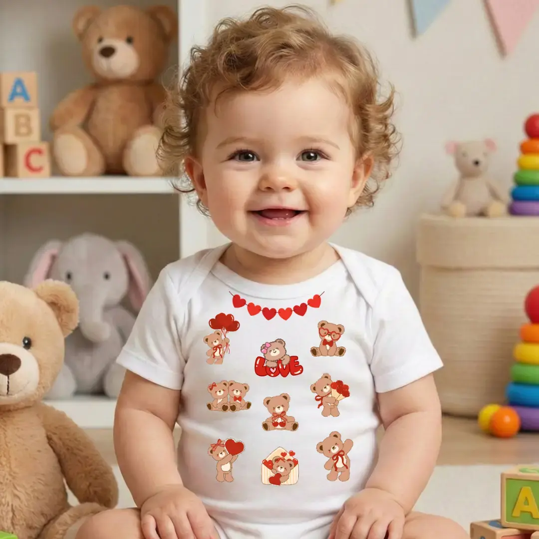 Sevgi Dolu Ayıcıklar Baskılı Zıbın